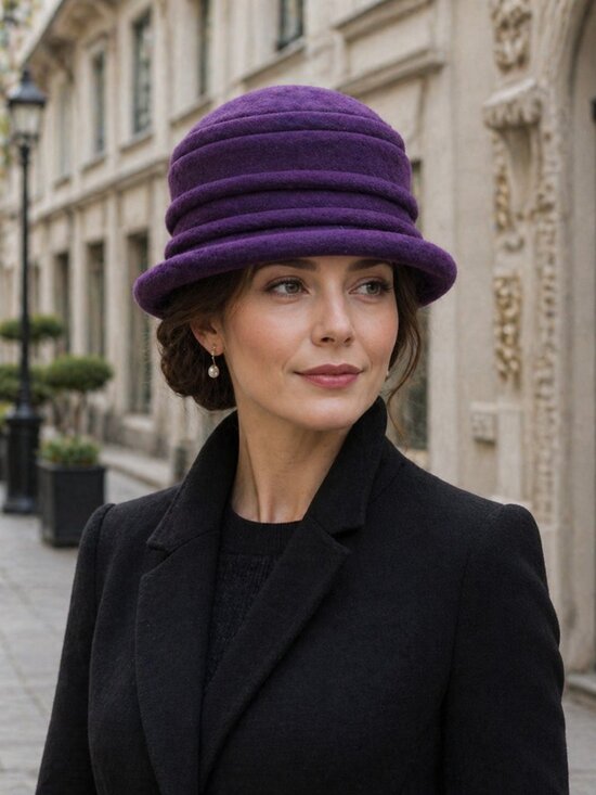 Scala Purple Felt Hat – One Size Sculpted Wool Cloche Style Hat